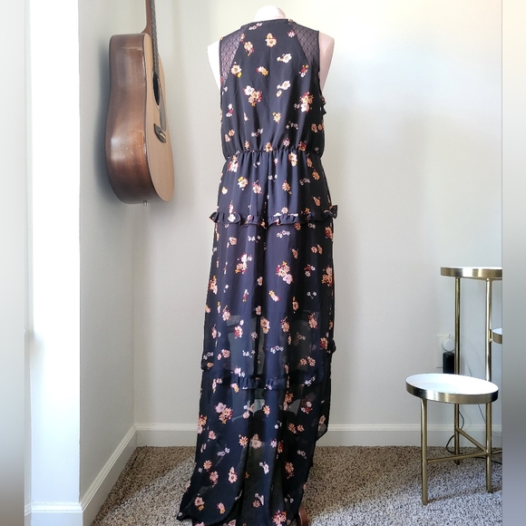 Ruffled Chiffon Maxi Dress Black + Autumn Floral 🍂 - Picture 3 of 7
